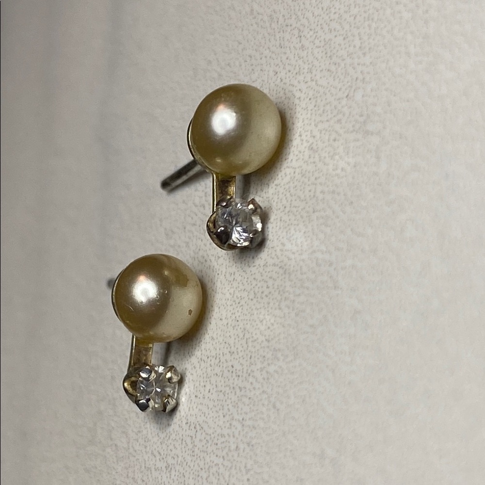 Vintage‎ Natural pearl & diamond stud earrings 925